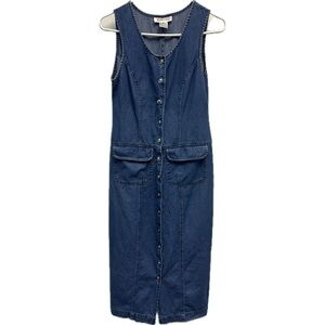 Talbots Denim Button Down Sleeveless Maxi Dress With Pockets